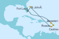 Visitando Fort Lauderdale (Florida/EEUU), Basseterre (Antillas), Castries (Santa Lucía/Caribe), Roseau (Dominica), St. John´s (Antigua y Barbuda), Fort Lauderdale (Florida/EEUU)