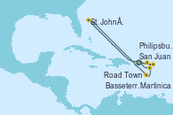 Visitando San Juan (Puerto Rico), Road Town (Isla Tórtola/Islas Vírgenes), Philipsburg (St. Maarten), St. John´s (Antigua y Barbuda), Martinica (Antillas), Basseterre (Antillas), San Juan (Puerto Rico)