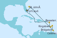 Visitando Fort Lauderdale (Florida/EEUU), St. John´s (Antigua y Barbuda), Castries (Santa Lucía/Caribe), Bridgetown (Barbados), Kingstown (Granadinas), Basseterre (Antillas), Fort Lauderdale (Florida/EEUU)