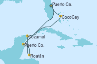 Visitando Puerto Cañaveral (Florida), Puerto Costa Maya (México), Roatán (Honduras), Cozumel (México), CocoCay (Bahamas), Puerto Cañaveral (Florida)