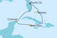 Visitando Puerto Cañaveral (Florida), Nassau (Bahamas), Gran Caimán (Islas Caimán), Cozumel (México), Puerto Cañaveral (Florida)