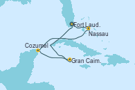 Visitando Fort Lauderdale (Florida/EEUU), Nassau (Bahamas), Cozumel (México), Gran Caimán (Islas Caimán), Fort Lauderdale (Florida/EEUU)