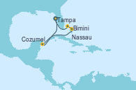 Visitando Tampa (Florida), Bimini (Bahamas), Nassau (Bahamas), Cozumel (México), Tampa (Florida)