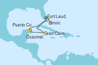 Visitando Fort Lauderdale (Florida/EEUU), Bimini (Bahamas), Gran Caimán (Islas Caimán), Cozumel (México), Puerto Costa Maya (México), Fort Lauderdale (Florida/EEUU)