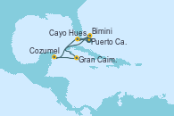 Visitando Puerto Cañaveral (Florida), Cayo Hueso (Key West/Florida), Bimini (Bahamas), Gran Caimán (Islas Caimán), Cozumel (México), Puerto Cañaveral (Florida)