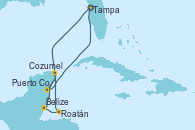 Visitando Tampa (Florida), Belize (Caribe), Roatán (Honduras), Cozumel (México), Puerto Costa Maya (México), Tampa (Florida)