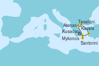 Visitando Atenas (Grecia), Santorini (Grecia), Tesalónica (Grecia), Kavala (Grecia), Kusadasi (Efeso/Turquía), Mykonos (Grecia), Atenas (Grecia)