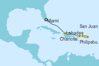 Visitando Miami (Florida/EEUU), Labadee (Haiti), Philipsburg (St. Maarten), Charlotte Amalie (St. Thomas), San Juan (Puerto Rico)