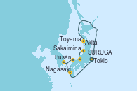 Visitando Tokio (Japón), Akita (Japón), Toyama (Japón), Tsuruga (Japon), Sakaiminato (Japón), Busán (Corea del Sur), Nagasaki (Japón), Tokio (Japón)