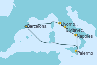 Visitando Barcelona, Livorno, Pisa y Florencia (Italia), Civitavecchia (Roma), Nápoles (Italia), Palermo (Italia), Barcelona