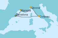 Visitando Barcelona, Marsella (Francia), Génova (Italia), Civitavecchia (Roma), Barcelona