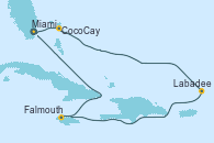 Visitando Miami (Florida/EEUU), CocoCay (Bahamas), Labadee (Haiti), Falmouth (Jamaica), Miami (Florida/EEUU)