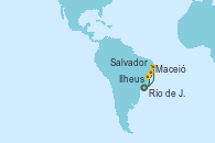 Visitando Río de Janeiro (Brasil), Maceió (Brasil), Salvador de Bahía (Brasil), Ilheus (Brasil), Río de Janeiro (Brasil)