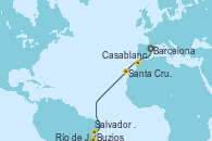 Visitando Barcelona, Casablanca (Marruecos), Santa Cruz de Tenerife (España), Salvador de Bahía (Brasil), Buzios (Brasil), Río de Janeiro (Brasil)