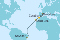 Visitando Barcelona, Casablanca (Marruecos), Santa Cruz de Tenerife (España), Salvador de Bahía (Brasil)