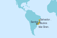 Visitando Santos (Brasil), Buzios (Brasil), Salvador de Bahía (Brasil), Salvador de Bahía (Brasil), Isla Grande (Brasil), Santos (Brasil)