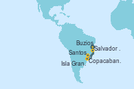 Visitando Salvador de Bahía (Brasil), Copacabana (Brasil), Copacabana (Brasil), Buzios (Brasil), Isla Grande (Brasil), Santos (Brasil), Buzios (Brasil), Salvador de Bahía (Brasil)