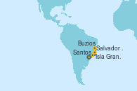 Visitando Santos (Brasil), Isla Grande (Brasil), Salvador de Bahía (Brasil), Buzios (Brasil), Santos (Brasil)