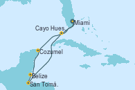 Visitando Miami (Florida/EEUU), Cozumel (México), Belize (Caribe), San Tomás de Castilla (Guatemala), Cayo Hueso (Key West/Florida), Miami (Florida/EEUU)