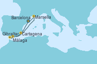 Visitando Barcelona, Málaga, Gibraltar (Inglaterra), Cartagena (Murcia), Marsella (Francia), Barcelona