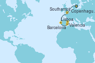 Visitando Copenhague (Dinamarca), Southampton (Inglaterra), Lisboa (Portugal), Valencia, Barcelona