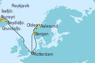 Visitando Rotterdam (Holanda), Aalesund (Noruega), Olden (Noruega), Bergen (Noruega), Rotterdam (Holanda), Seydisfjordur (Islandia), Akureyri (Islandia), Ísafjörður (Islandia), Grundafjord (Islandia), Reykjavik (Islandia)