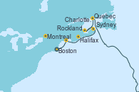 Visitando Boston (Massachusetts), Rockland (Maine), Halifax (Canadá), Sydney (Nueva Escocia/Canadá), Charlottetown (Canadá), Quebec (Canadá), Montreal (Canadá)