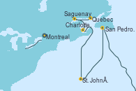 Visitando Montreal (Canadá), Quebec (Canadá), Saguenay (Canadá), Charlottetown (Canadá), St. John´s (Antigua y Barbuda), San Pedro y Miquelón (Francia), Montreal (Canadá)