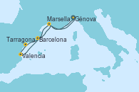 Visitando Génova (Italia), Marsella (Francia), Tarragona (España), Valencia, Barcelona, Marsella (Francia), Génova (Italia)