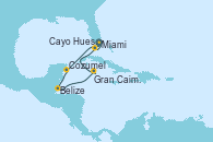 Visitando Miami (Florida/EEUU), Cozumel (México), Belize (Caribe), Gran Caimán (Islas Caimán), Cayo Hueso (Key West/Florida), Miami (Florida/EEUU)