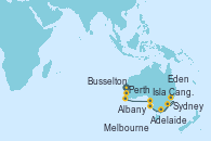 Visitando Perth (Australia), Busselton (Australia), Albany (Australia), Adelaide (Australia), Adelaide (Australia), Isla Canguro (Australia), Eden (Nueva Gales), Sydney (Australia), Sydney (Australia), Sydney (Australia), Melbourne (Australia)