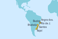 Visitando Río de Janeiro (Brasil), Buzios (Brasil), Itajaí (Brasil), Santos (Brasil), Ilhabela (Brasil), Angra dos Reis (Brasil), Río de Janeiro (Brasil)