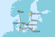 Visitando Oslo (Noruega), Copenhague (Dinamarca), Warnemunde (Alemania), Gdynia (Polonia), Karlskrona (Suecia), Visby (Suecia), Estocolmo (Suecia)