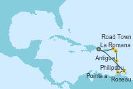 Visitando La Romana (República Dominicana), Philipsburg (St. Maarten), Roseau (Dominica), Pointe a Pitre (Guadalupe), Antigua (Antillas), Road Town (Isla Tórtola/Islas Vírgenes), La Romana (República Dominicana)