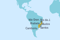 Visitando Río de Janeiro (Brasil), Santos (Brasil), Isla Grande (Brasil), Ilhabela (Brasil), Santos (Brasil), Santos (Brasil), Camboriu, Brazil, Buzios (Brasil), Río de Janeiro (Brasil)