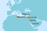 Visitando Atenas (Grecia), Puerto Said (Egipto), Sharm El Sheik (Egipto), Aqaba (Jordania), Jeddah (Arabia Saudí)