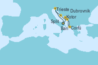 Visitando Bari (Italia), Kotor (Montenegro), Corfú (Grecia), Dubrovnik (Croacia), Split (Croacia), Trieste (Italia), Bari (Italia)