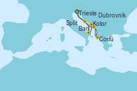 Visitando Trieste (Italia), Bari (Italia), Kotor (Montenegro), Corfú (Grecia), Dubrovnik (Croacia), Split (Croacia), Trieste (Italia)