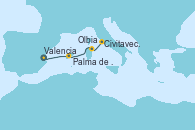 Visitando Valencia, Palma de Mallorca (España), Olbia (Cerdeña), Civitavecchia (Roma)