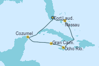 Visitando Fort Lauderdale (Florida/EEUU), Nassau (Bahamas), Ocho Ríos (Jamaica), Gran Caimán (Islas Caimán), Cozumel (México), Fort Lauderdale (Florida/EEUU)