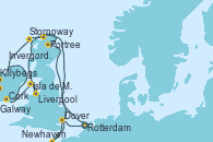 Visitando Rotterdam (Holanda), Stornoway (Isla de Lewis/Escocia), Killybegs (Irlanda), Galway (Irlanda), Cork (Irlanda), Isla de Mann (Reino Unido), Liverpool (Reino Unido), Portree (Reino Unido), Invergordon (Escocia), Newhaven (Reino Unido), Newhaven (Reino Unido), Dover (Inglaterra), Rotterdam (Holanda)