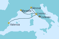 Visitando Civitavecchia (Roma), Génova (Italia), Marsella (Francia), Livorno, Pisa y Florencia (Italia), Valencia