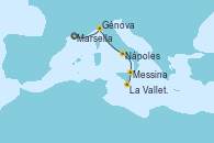 Visitando Marsella (Francia), Génova (Italia), Nápoles (Italia), Messina (Sicilia), La Valletta (Malta)