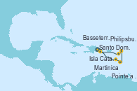 Visitando Santo Domingo (República Dominicana), Isla Catalina (República Dominicana), Martinica (Antillas), Pointe a Pitre (Guadalupe), Philipsburg (St. Maarten), Basseterre (Antillas), Santo Domingo (República Dominicana)