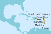 Visitando Santo Domingo (República Dominicana), Isla Catalina (República Dominicana), Martinica (Antillas), Pointe a Pitre (Guadalupe), Basseterre (Antillas), Road Town (Isla Tórtola/Islas Vírgenes), Santo Domingo (República Dominicana)