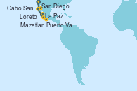 Visitando San Diego (California/EEUU), La Paz (México), Loreto (México), Cabo San Lucas (México), San Diego (California/EEUU), Puerto Vallarta (México), Mazatlan (México), Cabo San Lucas (México), San Diego (California/EEUU)