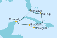 Visitando Fort Lauderdale (Florida/EEUU), Isla Pequeña (San Salvador/Bahamas), Montego Bay (Jamaica), Gran Caimán (Islas Caimán), Cozumel (México), Fort Lauderdale (Florida/EEUU)