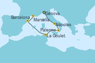 Visitando Génova (Italia), Nápoles (Italia), Palermo (Italia), La Goulette (Tunez), Barcelona, Marsella (Francia)