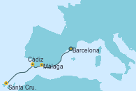 Visitando Barcelona, Málaga, Cádiz (España), Santa Cruz de Tenerife (España)