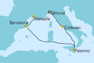 Visitando Génova (Italia), Civitavecchia (Roma), Palermo (Italia), Barcelona, Marsella (Francia)